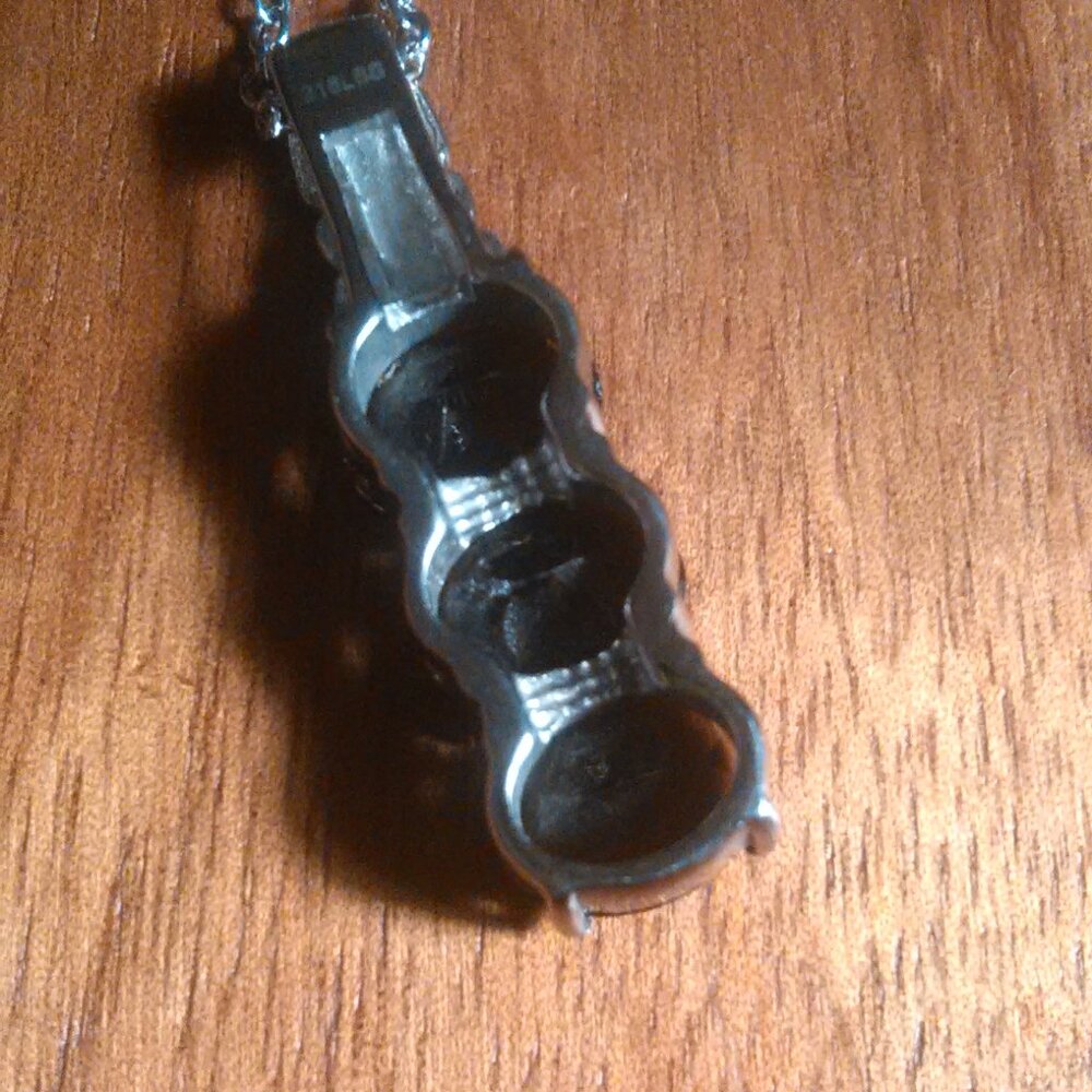 Brazilian Smokey Quartz Three Stone Stainless Steel Pendant Necklace - Picture 9 of 14
